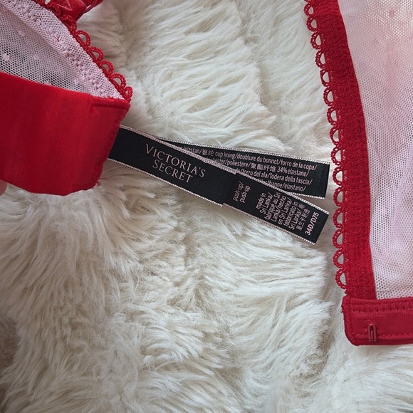 Victoria’s Secret 34D Push Up Bra Pink Red Floral Embroidered Lace Sexy Lingerie - Picture 4 of 8